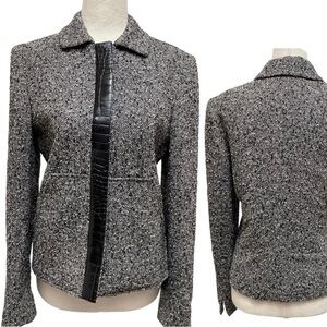 MaxMara Tweed Leather Trim Wool Jacket Size 4